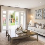 Spacious modern living room with garden view.