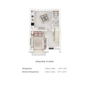 Ground floor plan with rooms and dimensions.
