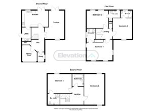 Three-storey house floor plan with five bedrooms.