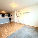 Modern kitchen living room with wooden flooring.