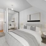 Modern bedroom with grey and white decor