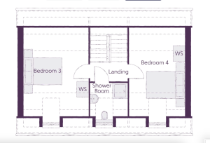 Second floor plan with bedrooms and shower room layout.