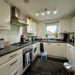 Modern kitchen with white cabinets and appliances