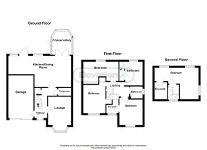 Three-storey house floor plan with rooms labeled.