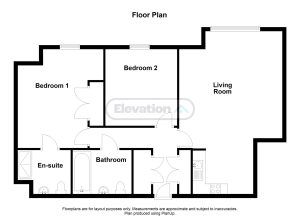 Two-bedroom apartment floor plan with en-suite bathroom.