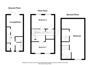 Three-storey house floor plan layout.