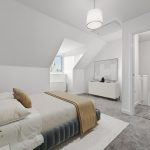 Modern loft bedroom with natural light