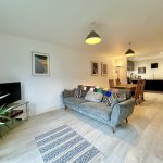 Modern open-plan living room and kitchen interior.