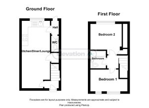 Two-storey house floor plan with two bedrooms.