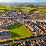 Aerial view of housing development in countryside
