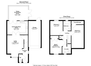 Two-storey house floor plan layout with room dimensions.
