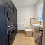 Laundry room with washing machine and toilet.