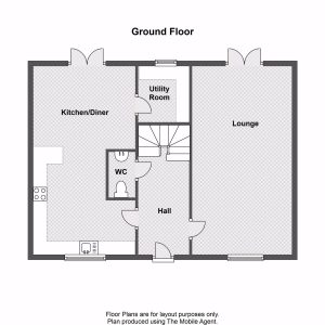 Ground floor layout plan, including kitchen and lounge.