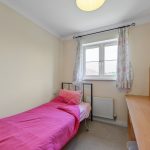 Small bedroom with single bed and desk