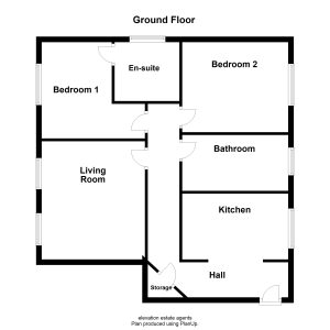 Ground floor layout plan with two bedrooms.