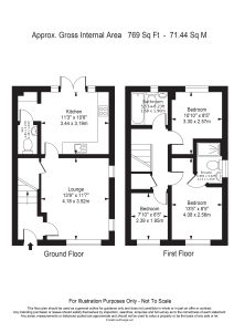 Two-storey house floor plan with three bedrooms.
