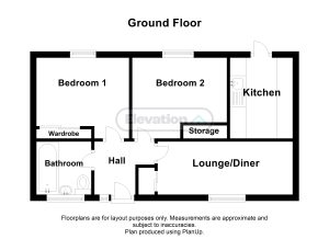 Floor plan of a two-bedroom flat.