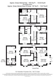 Three-storey house floor plan with annex.