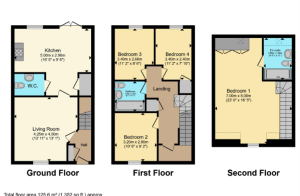 Three-storey house floor plan with room dimensions.