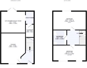 Two-floor house plan with room measurements.
